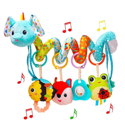 Stroller Toys, Car Seat Toys for Babies Infants 0-6 Months, Activity Spiral Plush Hanging Toy Gift for Baby Boys and Girls 0 3 6 12 Months Newborn Sensory Toy with Rattles Squeaker Music -Blue