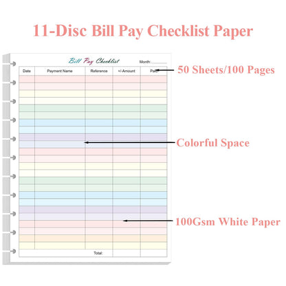 A4 TUL Bill Payment Checklist Refills - 50 Sheets/100 Pages Letter Size Monthly Budget Forms for 11-Disc Discbound Budget Planners, 8.5" x 11"