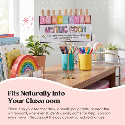 KACIOLA STUDIO Teacher Classroom Management Tools, Waiting Room Sign with Wooden Number Clips, Teacher's Helper Waiting Room Poster, Please Take a Number Classroom Poster for Student Management-Cute
