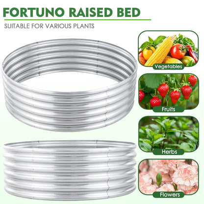 2Pcs 3X3X1.5 Ft Round Galvanized Raised Garden Bed Kit, Silver Outdoor Planter Garden Bed, Metal Raised Box for Fruits, Vegetables and Herb, Fire Pit Rings