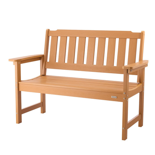 VEVOR Outdoor Bench, 50.5 inch, 800 lbs Weight Capacity for 2-3 Persons, Weatherproof Plastic Frame with Backrest and Wide Armrests, Outside Bench for Patio, Garden, Park, Yard, Natural Wood Color