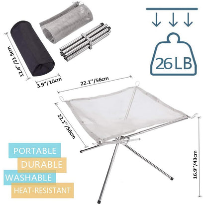 22″Portable Fire Pit for Camping,Large Upgrade Collapsing Stainless Steel Mesh Outdoor Fire Pits for BBQ Heating,Bonfire,Barbecue,Patio,Backyard,Garden(Carrying Bag Included)