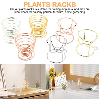 Kakalote 6pcs/pack Air Plant Holders, Geometric Metal Plants Stand Planter Shelves, Airplant Container Tillandsia Holder, Airplants Rack Tabletop Decor for Plant Lovers(cat + spring shape)