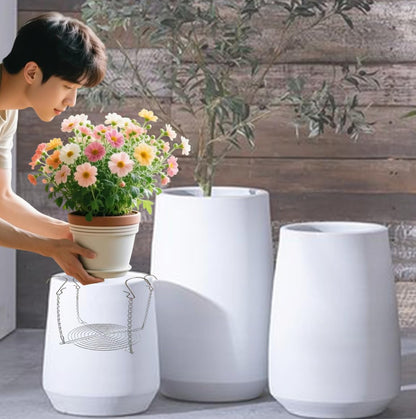 Toeloioh 1Set Adjustable Height Planter Inserts for Tall Planters Large Pots,4 Hooks Fits in The Top Openings,Chain Planter Filler Elevate Plants,Wedding & Party Decor