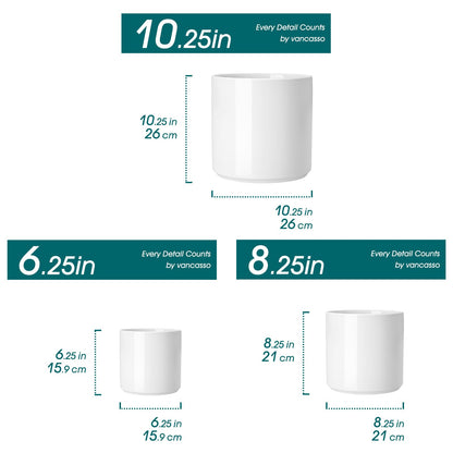 vancasso 6"+8"+10" Ceramic Pot for Plants, Large Outdoor Indoor Planter Pots with Drainage Holes, Set of 3, White