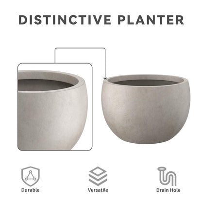 Kante 15.7" Dia Round Concrete Planter, Outdoor/Indoor Large Bowl Plant Pots with Drainage Hole and Rubber Plug for Garden Patio Balcony Home, Weathered Concrete