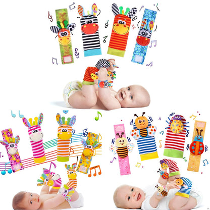 Wrist Rattle Foot Finder Socks Set for Baby Arm Hand Rattle Feet Leg Ankle Socks Newborn Soft Sensory Toys Baby Socks Newborn Rattles Toys Easter Gifts 0-3 6-12 Months Infant Girl Boy
