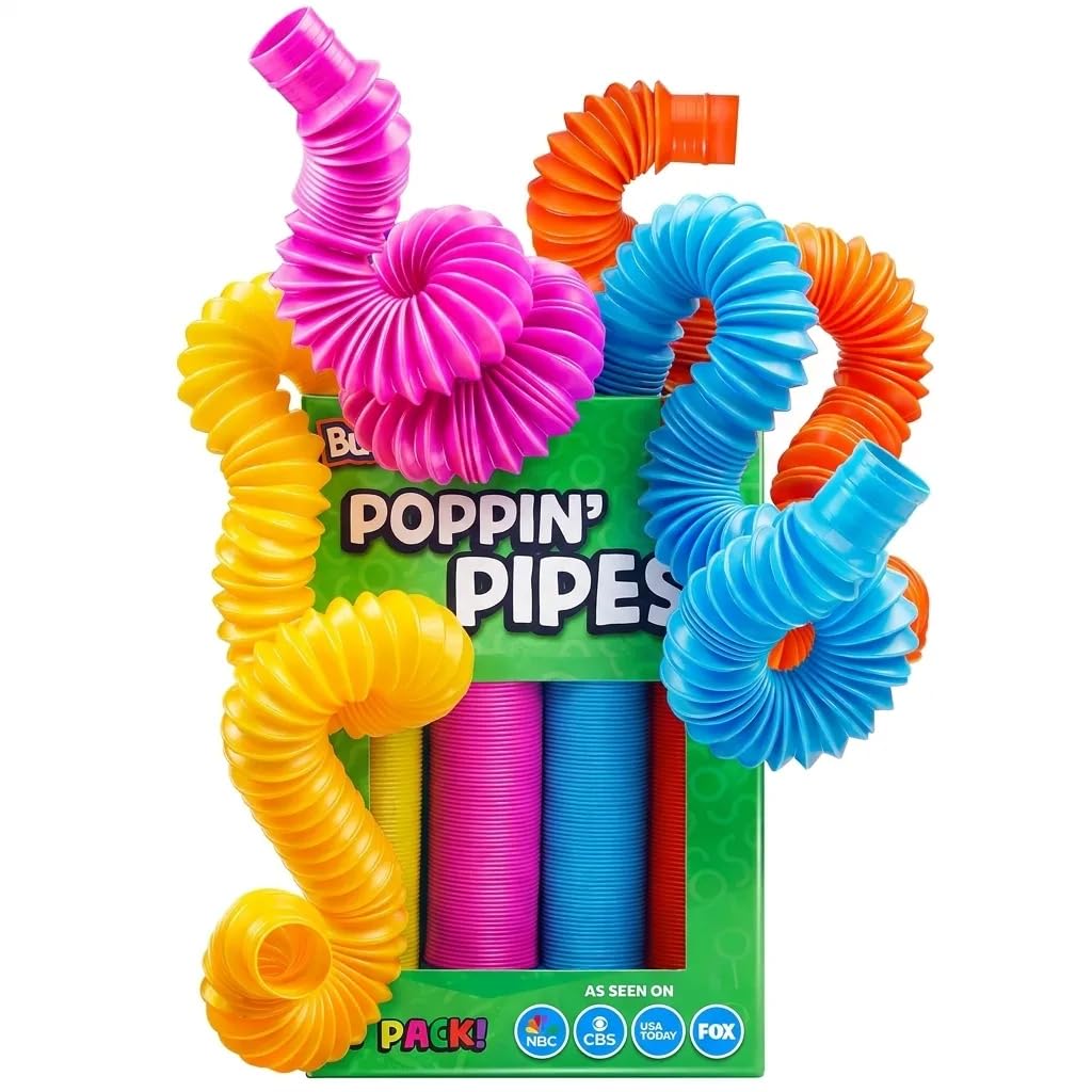 BUNMO Pop Tubes - Sensory Toys - Fidget Toys - Imaginative Play & Stimulating Creative Learning - Hours of Fun for Kids - Tons of Ways to Play - Non-Mouthable Toy 3+ - 8 Pack Large