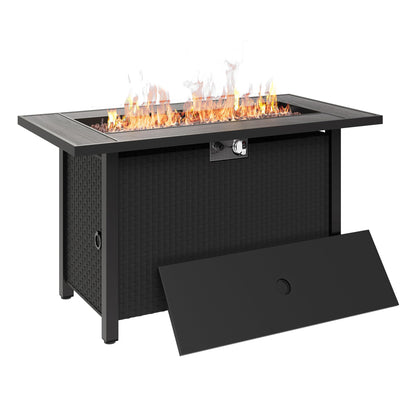 45 inch Propane Fire Pit Table, 50,000 BTU Outdoor Gas Fire Pit Table with Lid, Waterproof Cover, Rectangle Gas Firepit Table for Garden/Patio