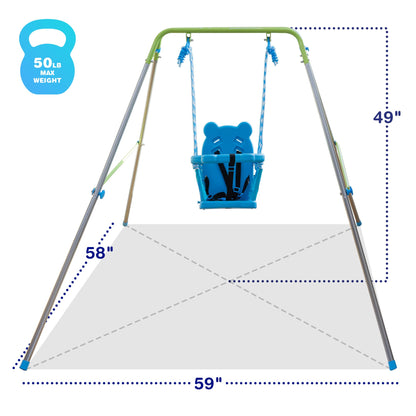 Sportspower My 1st Toddler Swing - Heavy-Duty Baby Indoor/Outdoor Swing Set with Safety Harness, Blue, 52"L x 55"W x 47"H