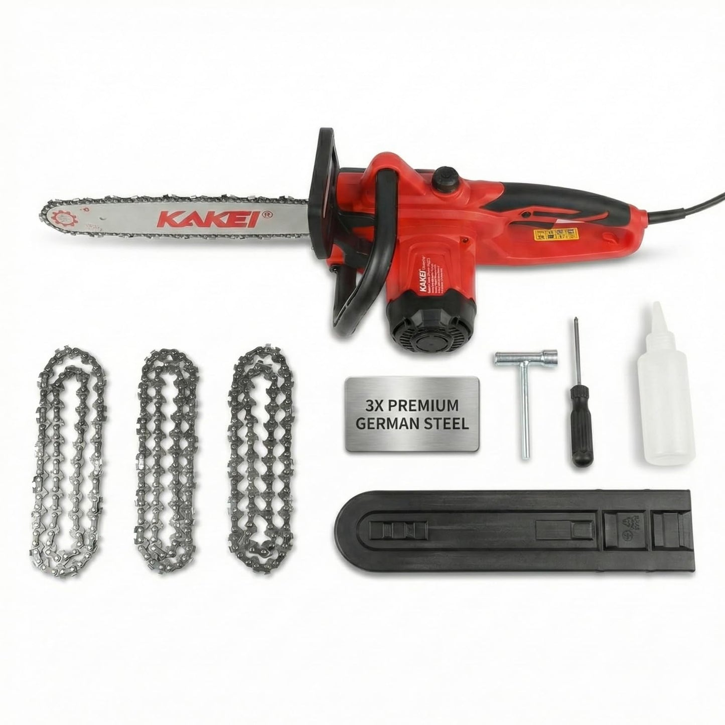 KAKEI 16-Inch 15-Amp Electric Chainsaw, 2200W Peak Power Corded Chain Saw with 3 German Steel Chains for Heavy Duty Wood Cutting