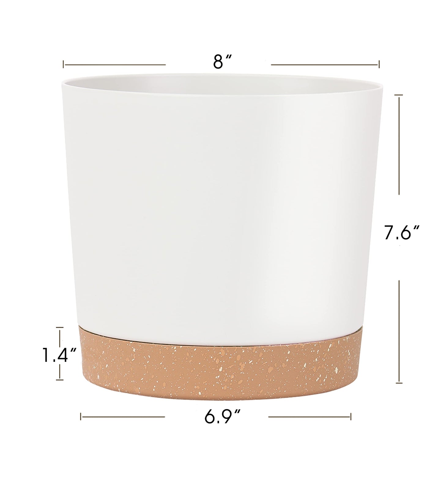 kubvici 2 Pack 8 Inch Planters for Indoor Plants, Plastic Flower Pots Plant Pots Indoor with Drainage Saucer for Outdoor Garden Home Plant, White 8”