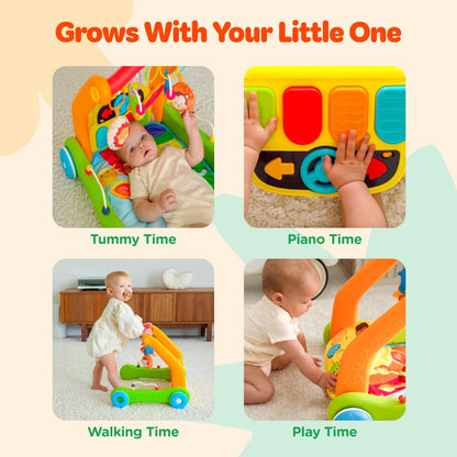 Move2Play, Kick & Play Piano Baby Mat | Grow with Me 4-in-1 | Tummy Time Play Mat, Sit-to-Stand, Musical Activity Gym & Infant Push Walker | Kicking Toy for Babies 0-6 & 6-12 Months
