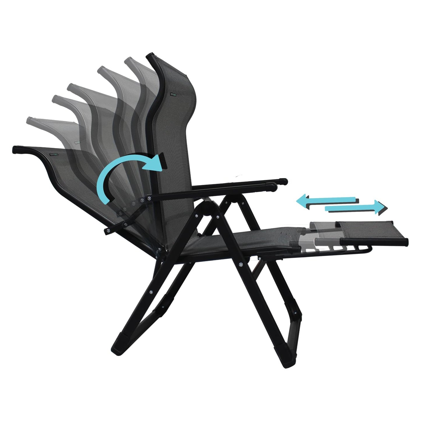 Caravan Sports Ergo+ - Adjustable Outdoor Patio Camping Lounge with Footrest & Headrest, Steel Frame Weather-Resistant Fabric – Folding Outdoor Chair
