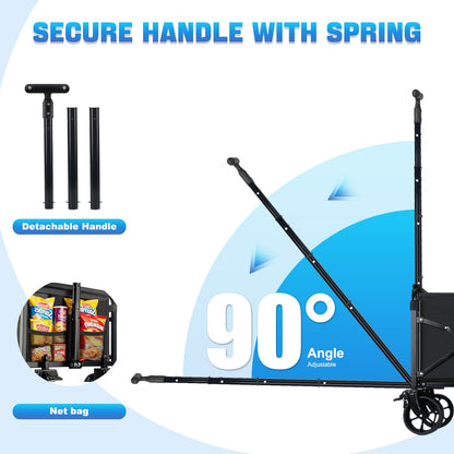 Collapsible Wagon Cart Foldable with Wheels - Heavy Duty 360LBS Portable Folding Utility Shopping Cart with 360° Swivel Brakes Wheels & Cup Holders for Outdoor Camping Beach Grocery Garden