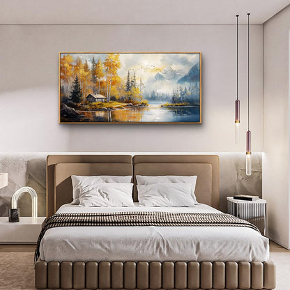 ZUITINGHUA Canvas Wall Art For Living Room Wood Framed Large Wall Decor For Office Bedroom Decorations Lake Scenery Paintings Autumn Landscape Wall Pictures Artwork Modern Home Decor 20x40 In