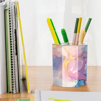 WAVEYU Pen Holder for Desk, Cute Ceramic Pencil Holder, Pen Cup Marker Holder Makeup Brush Holders, Desk Accessories & Workspace Organizers for Office, Home, Gold