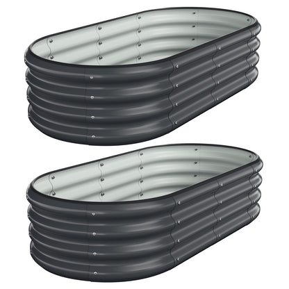 Anmiro Galvanized Steel Raised Garden Beds, 4x2x1ft-2PCS for Lightweight Planter Boxes Outdoor with Easy Assembly, Oval Large Gardening Box for Vegetables, Fruits, Flower,Black