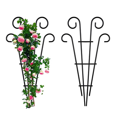 2 Pack 31 Inch Black Coated Wave Pot Metal Trellis Stakes for Climbing Plants Patio Plant Support for Outdoor,Rose, Vegetable Flower, Backyard