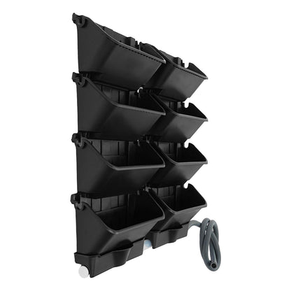 kunghei Vertical Wall Planter for Indoor Plant-Walls Mounted Pot with 2 Drainage Tray 8 Pack, with 6.56ft Drainage Pipe for Decor, Plastic Pots Balcony Planters, Plants Hanging (8, Black)