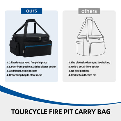 Fire Pit Carry Bag for Ciays Propane Gas Firepit 19 Inch, Portable Carrying Case for Outland Fire Bowl Model 893/ 870/ 823 with Separate Rocks Pouch and Large Pockets for Camping Accessories, Bag Only