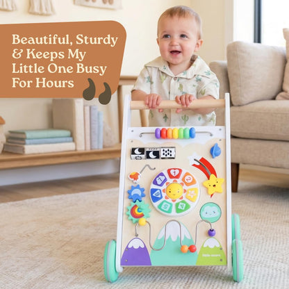 Little Acorn, Wooden Baby Walker with Music & Lights | Adjustable Speed | Sit to Stand 4-in-1 | Montessori Push Walker | Ages 6–18 Months | Gift for 1 Year Old Boys & Girls