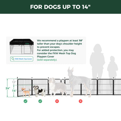 FXW Rollick Unleashed Dog Playpen for Indoor, Yard, RV Camping, 24 inch 16 Panels for Small and Puppy Dogs, Black│Patented