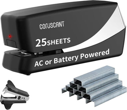 Coruscant Electric Stapler, Automatic Stapler, Heavy Duty，25 Sheet, Store 210 Staples，Including 2000 Staples,and 1 Staple Remover, Electric Desktop AC or Battery Powered for Home/Office Use
