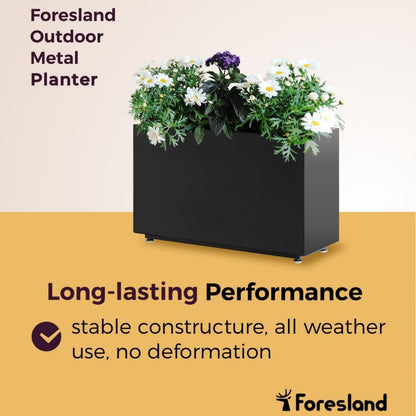 Foresland Outdoor Metal Planter Box 26Wx10Dx16H, Large Rectangular Trough Planters, Easy 5-Min Assembly, Modern Plant Container with Drainage Holes, Heavy Duty, Weather Resistant, Black