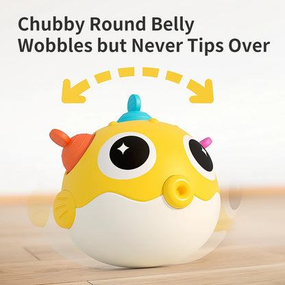 GeeKiPrime Baby Wobble Toys, Infant Rolypoly Tumbler Musical Wobbler Toy with Silicone Bubble for Teething Sensory Play, Baby Tummy time Toys for Newborn 3 6 12 Months Gifts for Toddler Boys Girls