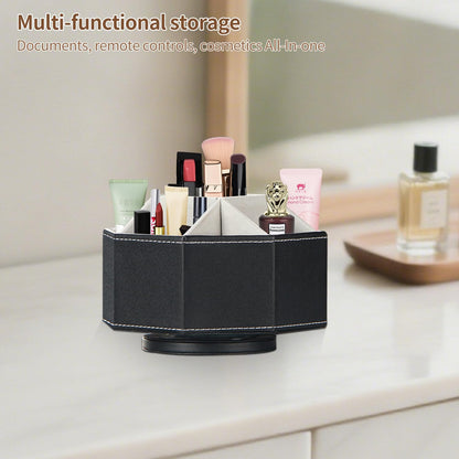 Remote Control Holder, Swivel 9 Rooms Desk Organizer and Decorations for Living Room, Leather Bedside Storage Caddy for TV Controllers/ Makeup Brush Pen/ Office Stationery/ Art Supplies/ Eyeglasses
