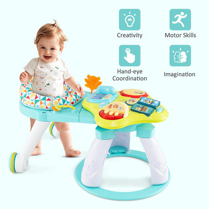 INFANS 3 in 1 Walk Around Baby Activity Center, Baby Walker with Play Table, Wheels, Detachable Seat Cushion, 3 Adjustable Heights, Learning Toys for Boys Girls Aged 6-36 Months (Green)