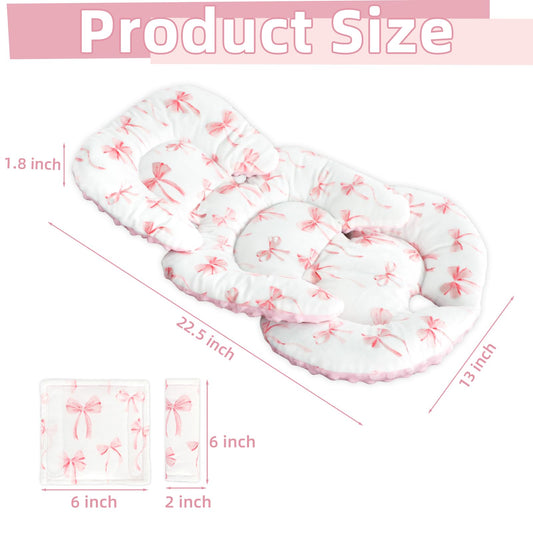 DAYEEBALL Infant Car Seat Insert Cushion, Baby Car Seat Head Body Support for Girls & Boys, Reversible Newborn Car Seat Insert with 2 Extra Strap Paddings, Premature Car Seat Cushion, Pink Bow
