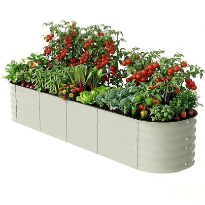 FarmGeo Raised Garden Bed Kit 8 x 2 x 1.4 ft, 9-in-1 Modular Metal Raised Garden Bed Outdoor, Powder-Coated Galvanized Planter Box for Vegetables, Herbs and Flowers (Cream White)