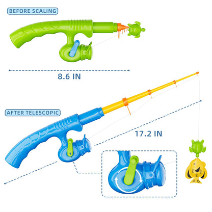 Magnetic Fishing Pool Toys Game for Kids Toddlers 3-5 4-8, Water Table Bathtub Toy with Inflatable Pool Pole Rod Net Plastic Floating Fish, Water Bath Pool Outdoor Toys for Kids Toddlers Baby