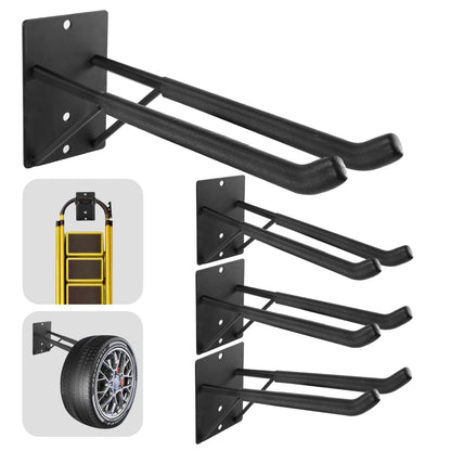 FancyEagle 14" Large Heavy Duty Garage Hooks, 4-Pack Steel Garage Storage Hooks with Support Rods, Utility Wall Mount Hangers for Power Tools, Car Tires, Ladders, Chairs, Garden Tools and More