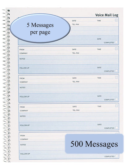 Rediform Follow-Up Voice Mail Log, Flexible Cover, Spiral Binding, 10.625" x 8", 500 Messages (51114)