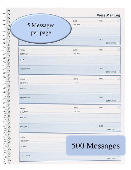 Rediform Follow-Up Voice Mail Log, Flexible Cover, Spiral Binding, 10.625" x 8", 500 Messages (51114)