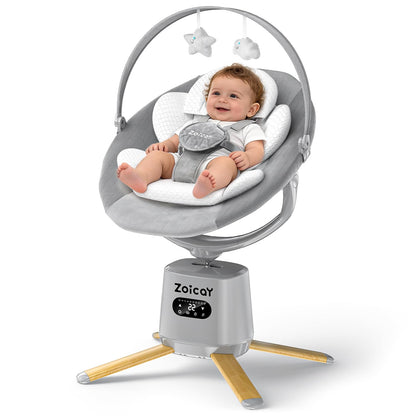 Baby Swings for Infants, Zoicay Electric 3D-Motion Baby Swing with 9 Modes & 8 Speeds, 360° Rotating Seat, APP & Remote Control, 6 Lullabies, Portable Infant Swing for Indoor and Outdoor(Gray)