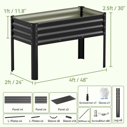 COMHOMA 2 Pack Raised Garden Bed with Legs 4x2x2.5ft,Large Elevated Galvanized Metal Planter Box with Drainage Holes,Outdoor Growing Kit with Gloves Tools for Backyard Patio Lawn,Black