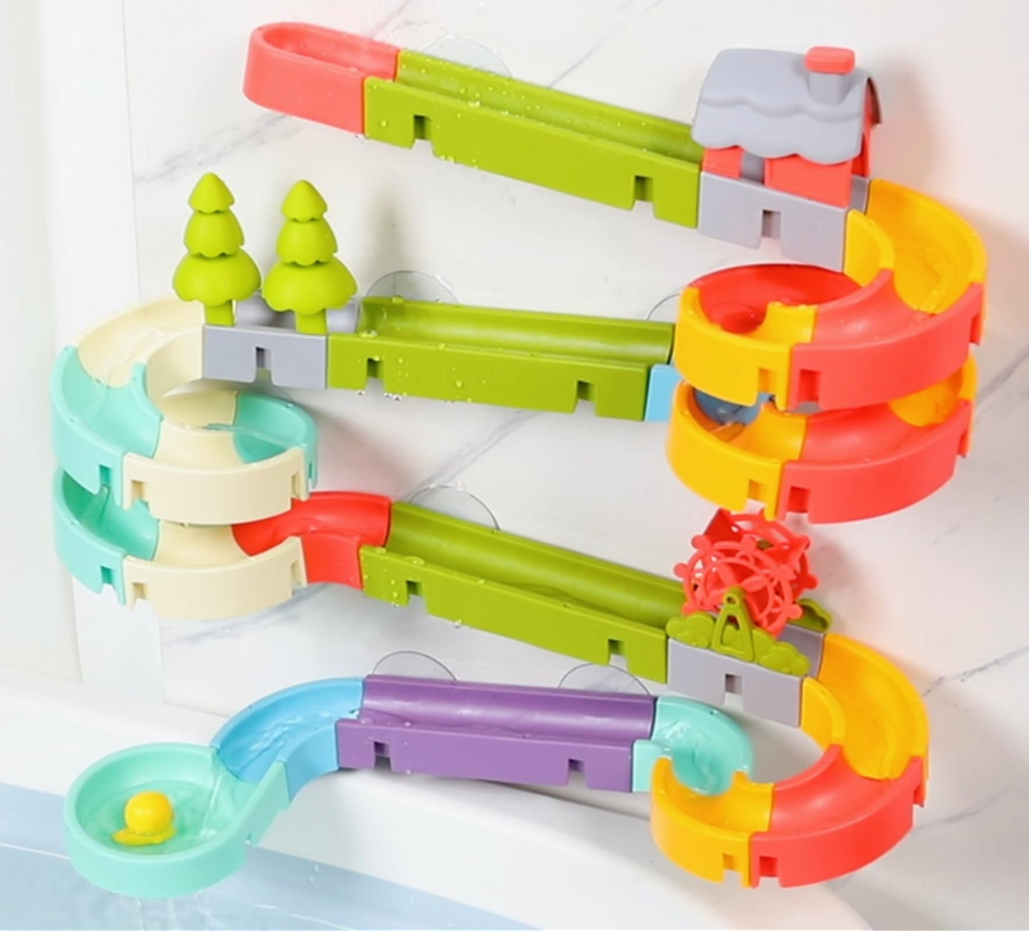 SOCBTNSO Duck Slide Toys, Bath Toys for Kids Ages 4-8, DIY Building Kit for Ages 5-7, Bathtub Time Birthday Gift for Toddler 3 + Year Old (51 PCS)