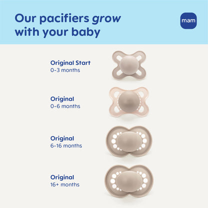 MAM Original Start Baby Pacifiers 0-3 Months, BPA-Free Skin Soft Silicone Nipple, Glows in The Dark, Developed with Medical Experts Specially for Smaller Newborn Mouths, 4 Pk, Made in Europe