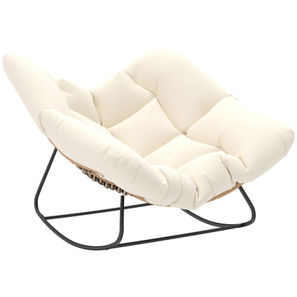 Outsunny Papasan Rocking Chair, Wicker Oversized Indoor Outdoor Rocking Papasan Chair with Cushion, PE Rattan Outdoor Rocker Egg Chairs for Living Room, Garden, Patio, Balcony, Beige