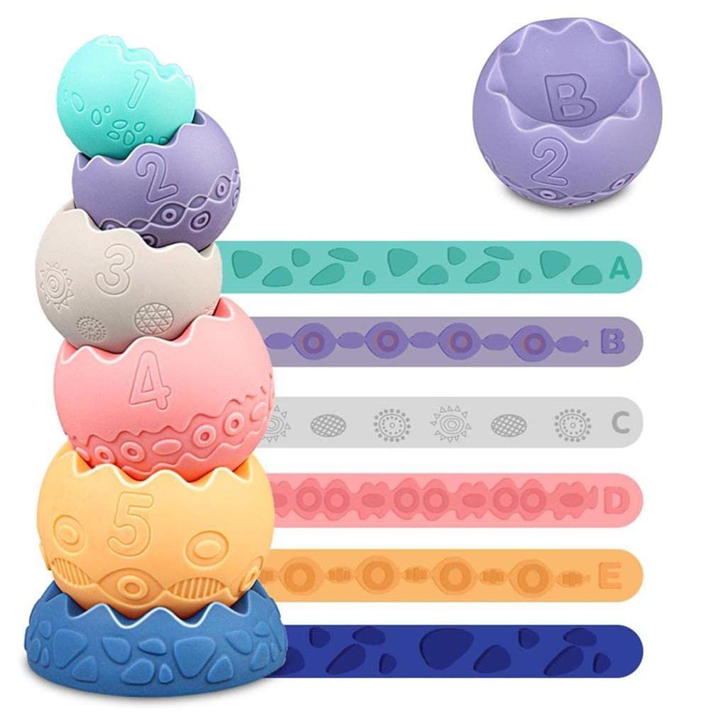 Baby Sensory Balls Teething Toys 6 9 12 18 Months Soft Building Blocks Toddlers Montessori Fine Motor Skills Stacking Ring Infant Boys Girls Easter Basket Stuffers Gifts One 1 2 3 Year Old