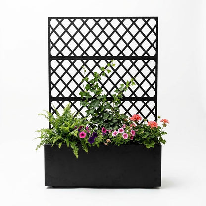 MERXENG Galvanized Steel Raised Garden Bed with Trellis, 71"X35"X16" 3-in-1 Planter Box w/Lockable Wheels & Drainage Holes, Privacy Screen for Patio, Deck, Yard
