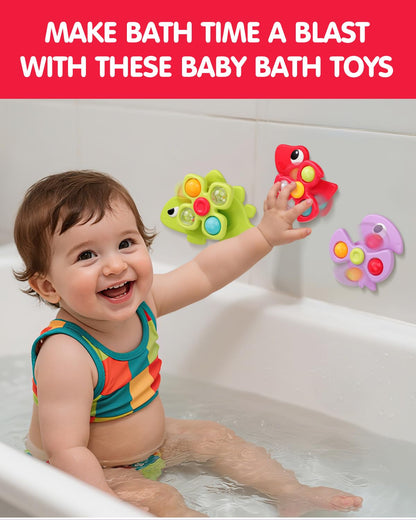 Givzan 3PCS Dinosaur Suction Cup Toys for 1 Year Old Boys Girls | Sensory Baby Bath Toys for Toddlers 1-3 | Infant Travel & Window Toys | Birthday