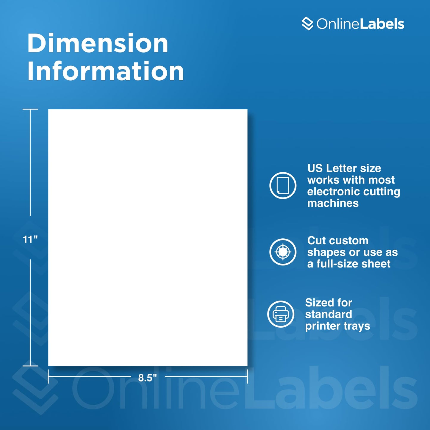 Sticker Paper, 10 Sheets, White Matte, 8.5" x 11" Full Sheet Label, Works with Inkjet and Laser Printer, Compatible with Electronic Cutting Machines, OL177WX, OnlineLabels