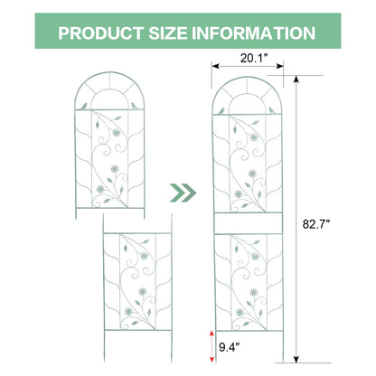 Sungmor Large Metal Garden Trellises for Climbing Plants - 82.5 Inch Tall & 2PC Green Pack - Beautiful Retro Style Metal Fence Trellis - Gardening Vines Plant Support for Flower Rose Climbing