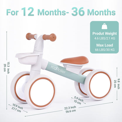 KidRoller Kid's Balance Bikes for 1 Year Old Boys and Girls, 12-36 Months Toddler Ride-on with Adjustable Seat and a Front Basket, First Birthday Gifts (Green)