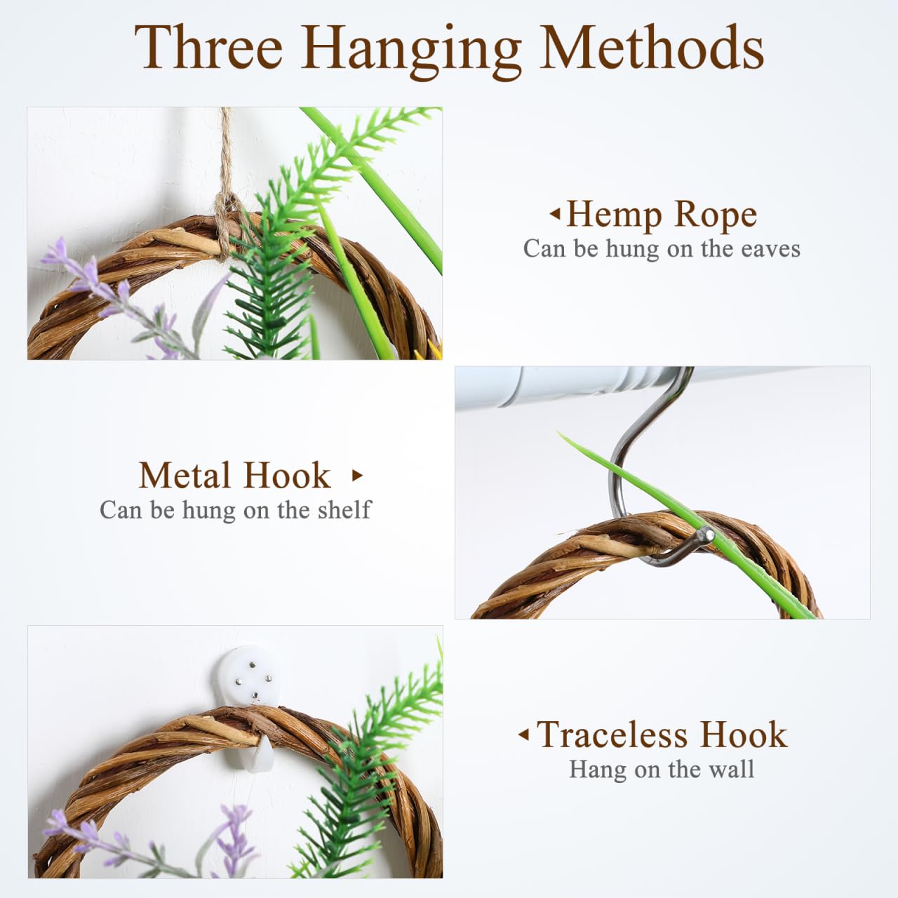 Yardwe Wicker Planter Wall Hanging Flower Pot Set - Rattan Hanging Basket for Indoor Outdoor Garden Decor 2 Pieces 4.7X10.5X4.7 Inches